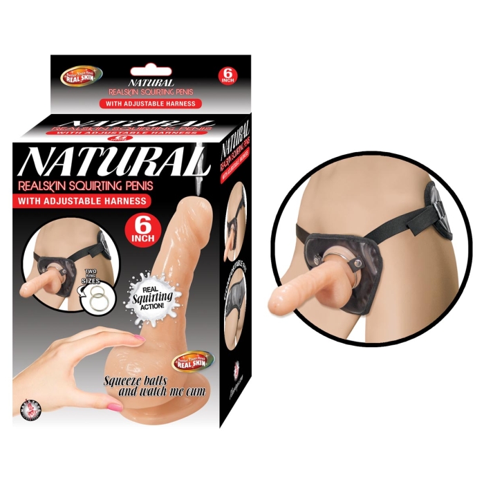 NATURAL REALSKIN SQUIRTING PENIS W/ADJUSTABLE HARNESS 6"-FLESH NATURAL REALSKIN SQUIRTING PENIS W/ADJUSTABLE HARNESS 6"-FLESH