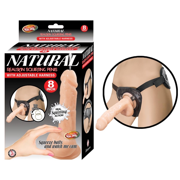 NATURAL REALSKIN SQUIRTING PENIS W/ADJUSTABLE HARNESS 8"-FLESH NATURAL REALSKIN SQUIRTING PENIS W/ADJUSTABLE HARNESS 8"-FLESH