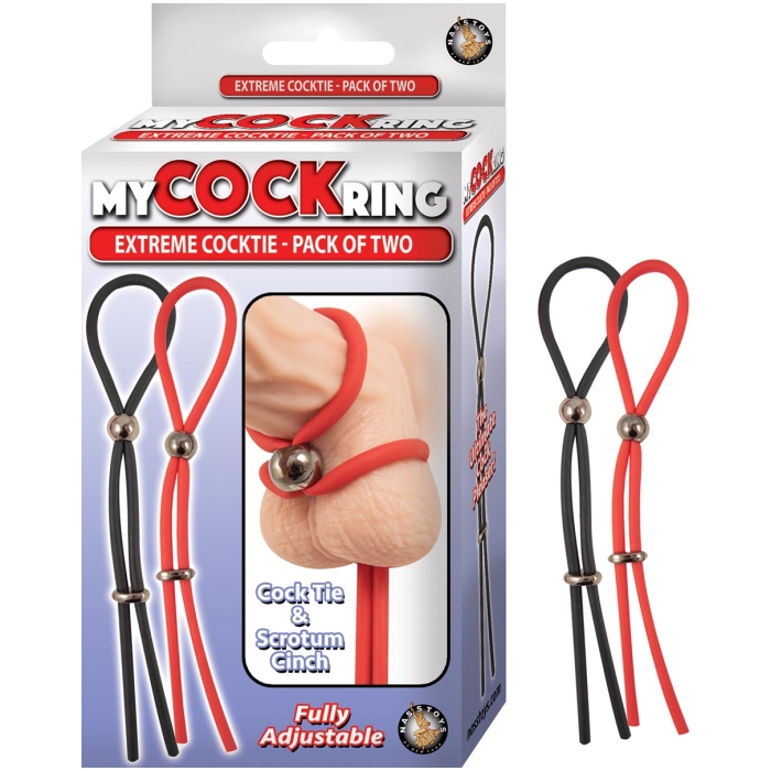MY COCKRING EXTREME COCKTIE-PACK OF TWO-BLACK & RED MY COCKRING EXTREME COCKTIE-PACK OF TWO-BLACK & RED