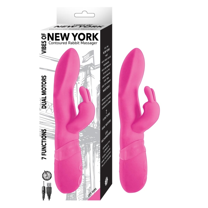 VIBES OF NEW YORK CONTOURED RABBIT MASSAGER-PINK VIBES OF NEW YORK CONTOURED RABBIT MASSAGER-PINK