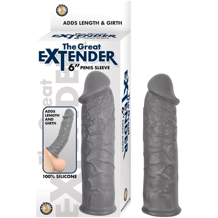THE GREAT EXTENDER 6" PENIS SLEEVE-GREY THE GREAT EXTENDER 6" PENIS SLEEVE-GREY
