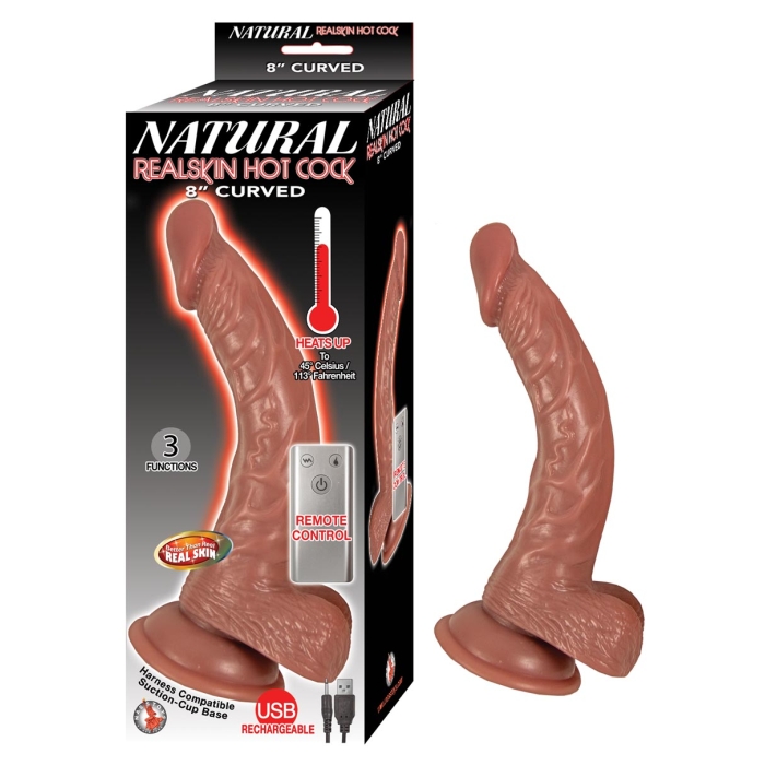 NATURAL REALSKIN HOT COCK CURVED 8"-BROWN NATURAL REALSKIN HOT COCK CURVED 8"-BROWN