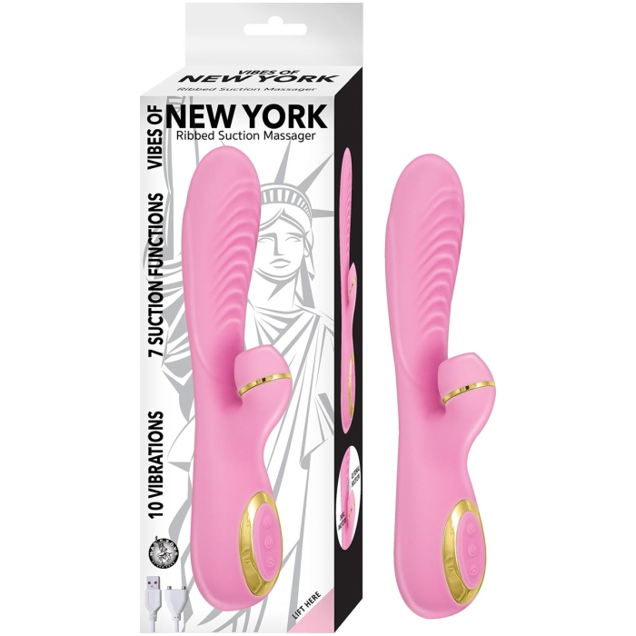 VIBES OF NEW YORK RIBBED SUCTION MASSAGER - PINK VIBES OF NEW YORK RIBBED SUCTION MASSAGER - PINK