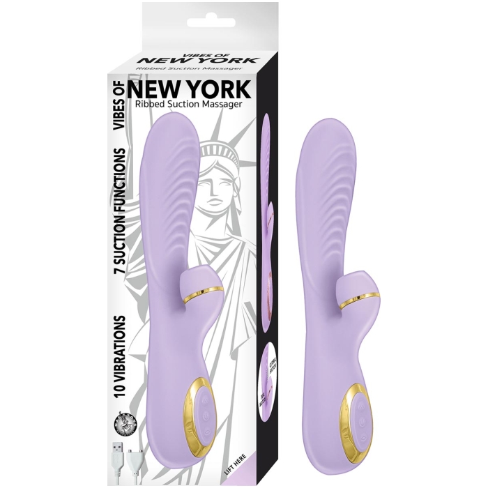 VIBES OF NEW YORK RIBBED SUCTION MASSAGER - LAVENDER VIBES OF NEW YORK RIBBED SUCTION MASSAGER - LAVENDER