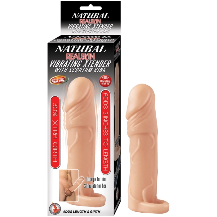 NATURAL REALSKIN VIBRATING XTENDER WITH SCROTUM RING-FLESH NATURAL REALSKIN VIBRATING XTENDER WITH SCROTUM RING-FLESH