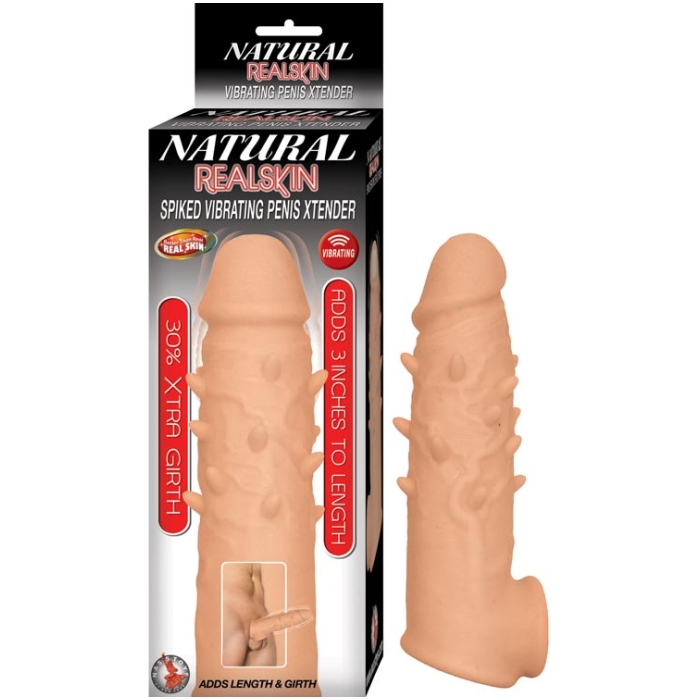 NATURAL REALSKIN SPIKED VIBRATING PENIS XTENDER-WHITE NATURAL REALSKIN SPIKED VIBRATING PENIS XTENDER-WHITE