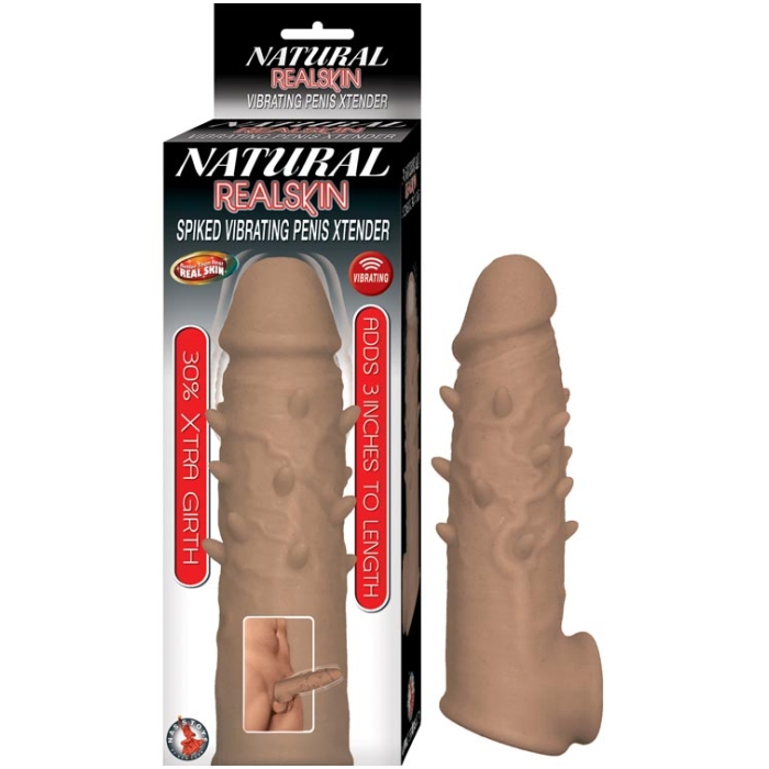 NATURAL REALSKIN SPIKED VIBRATING PENIS XTENDER-BROWN NATURAL REALSKIN SPIKED VIBRATING PENIS XTENDER-BROWN