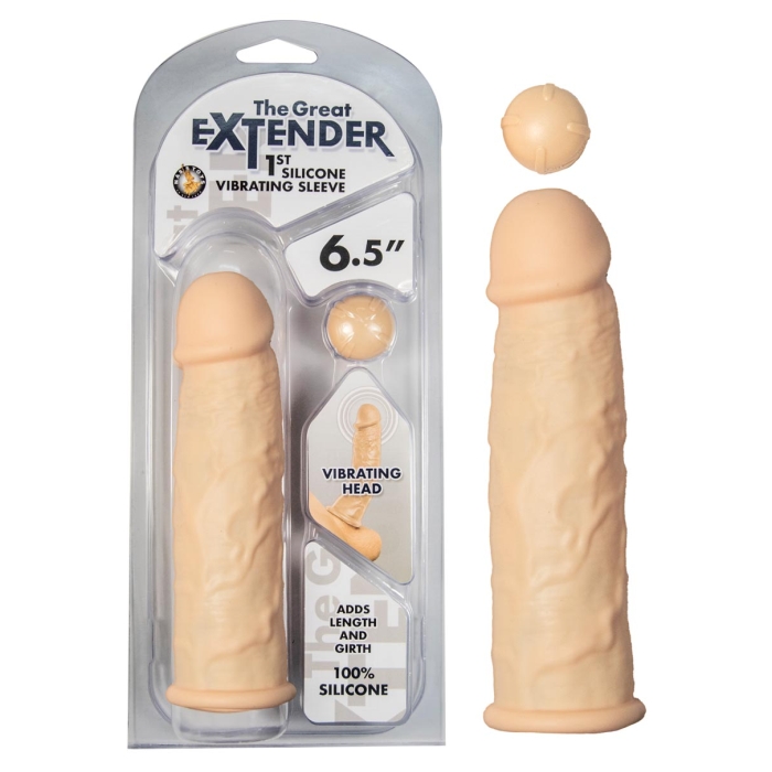 THE GREAT EXTENDER 1ST SILICONE VIBRATING SLEEVE 6.5"-WHITE THE GREAT EXTENDER 1ST SILICONE VIBRATING SLEEVE 6.5"-WHITE