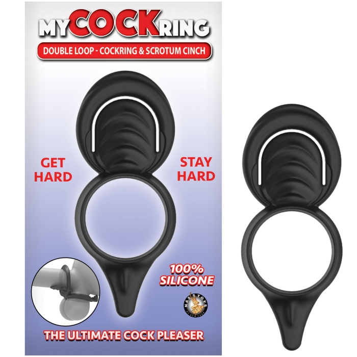 MY COCKRING DOUBLE LOOP-COCKRING & SCROTUM CINCH-BLACK MY COCKRING DOUBLE LOOP-COCKRING & SCROTUM CINCH-BLACK