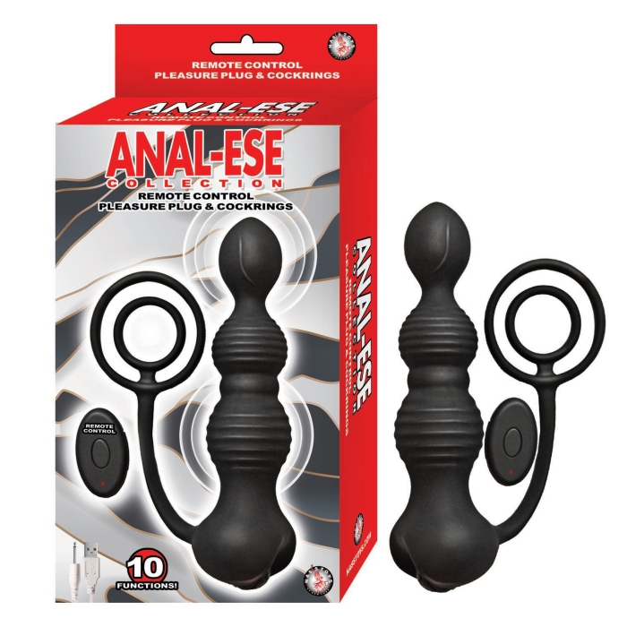 ANAL-ESE REMOTE CONTROL PLEASURE PLUG & COCKRINGS-BLACK ANAL-ESE REMOTE CONTROL PLEASURE PLUG & COCKRINGS-BLACK