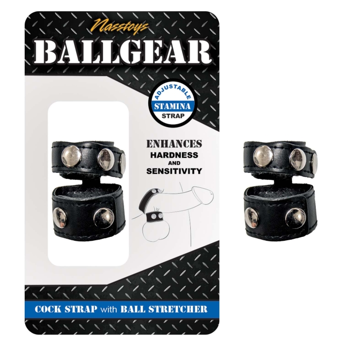 BALLGEAR COCK STRAP WITH BALL STRETCHER-BLACK BALLGEAR COCK STRAP WITH BALL STRETCHER-BLACK
