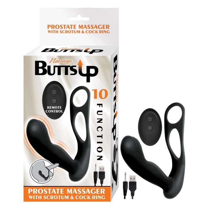 BUTTS UP PROSTATE MASSAGER W/SCROTUM & COCK RING-BLACK BUTTS UP PROSTATE MASSAGER W/SCROTUM & COCK RING-BLACK