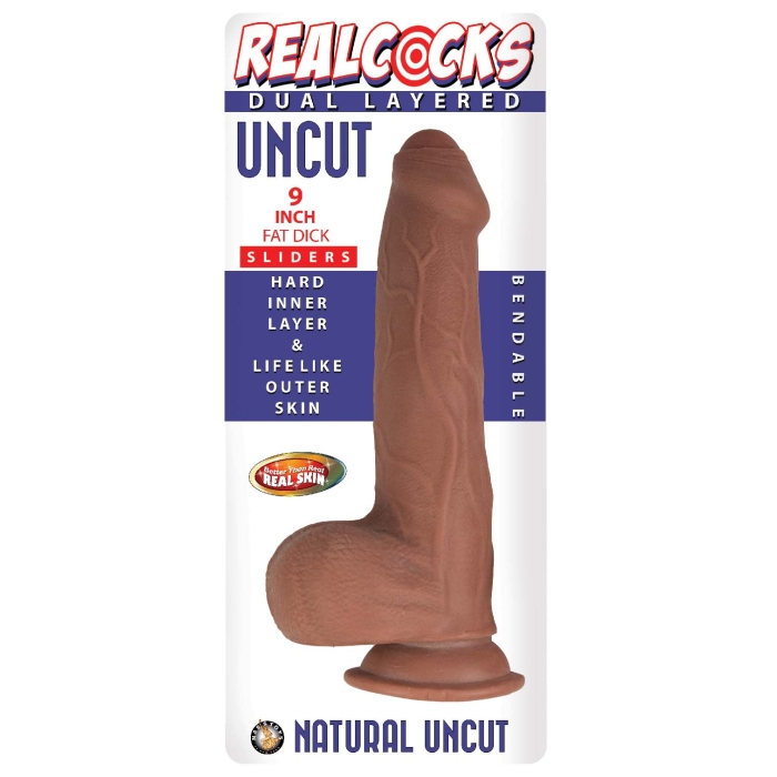 REALCOCKS DUAL LAYERED UNCUT SLIDERS 9" FAT DICK-BROWN