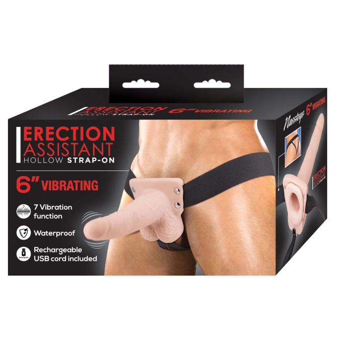 ERECTION ASSISTANT HOLLOW STRAP-ON 6" VIBRATING-WHITE ERECTION ASSISTANT HOLLOW STRAP-ON 6" VIBRATING-WHITE