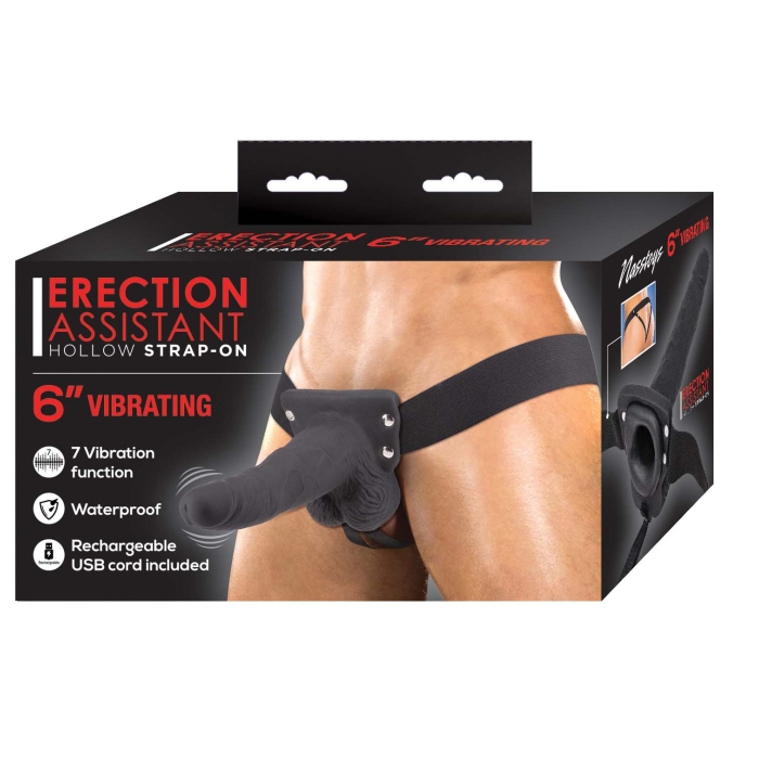 ERECTION ASSISTANT HOLLOW STRAP-ON 6" VIBRATING-BLACK ERECTION ASSISTANT HOLLOW STRAP-ON 6" VIBRATING-BLACK
