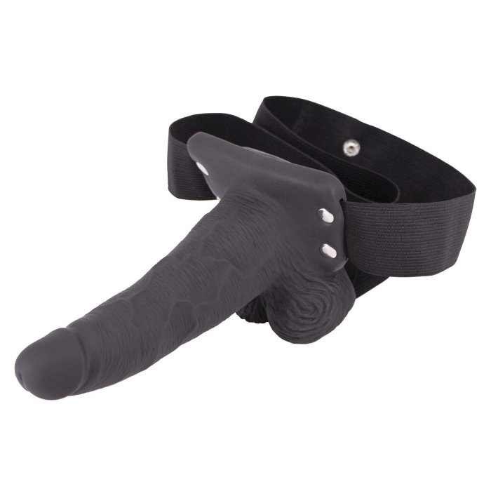 ERECTION ASSISTANT HOLLOW STRAP-ON 6" VIBRATING-BLACK