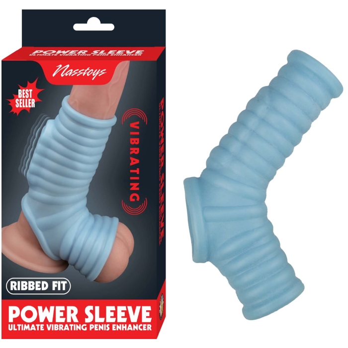 VIBRATING RIBBED SLEEVE-BLUE VIBRATING RIBBED SLEEVE-BLUE