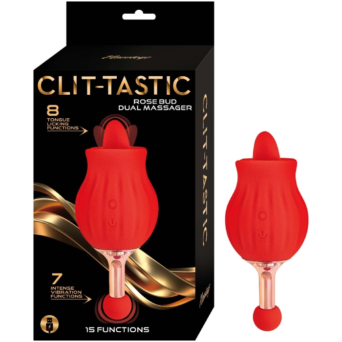 CLIT-TASTIC ROSE BUD DUAL MASSAGER-RED CLIT-TASTIC ROSE BUD DUAL MASSAGER-RED