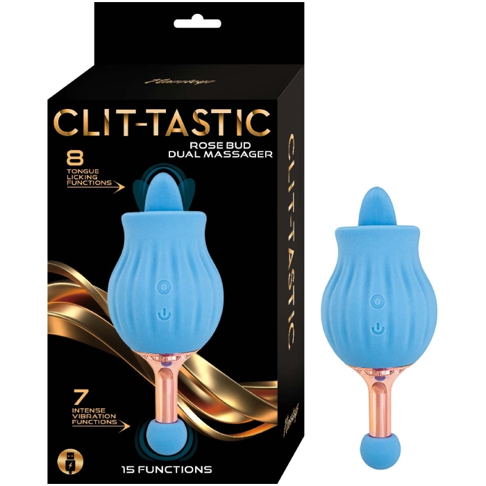 CLIT-TASTIC ROSE BUD DUAL MASSAGER-BLUE CLIT-TASTIC ROSE BUD DUAL MASSAGER-BLUE