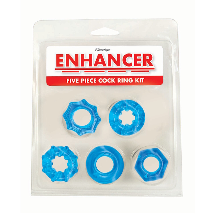 ENHANCER FIVE PIECE COCK RING SET - BLUE ENHANCER FIVE PIECE COCK RING SET - BLUE