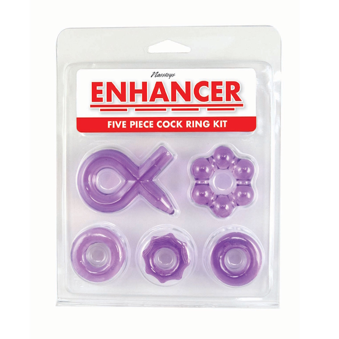 ENHANCER FIVE PIECE COCK RING SET - PURPLE ENHANCER FIVE PIECE COCK RING SET - PURPLE