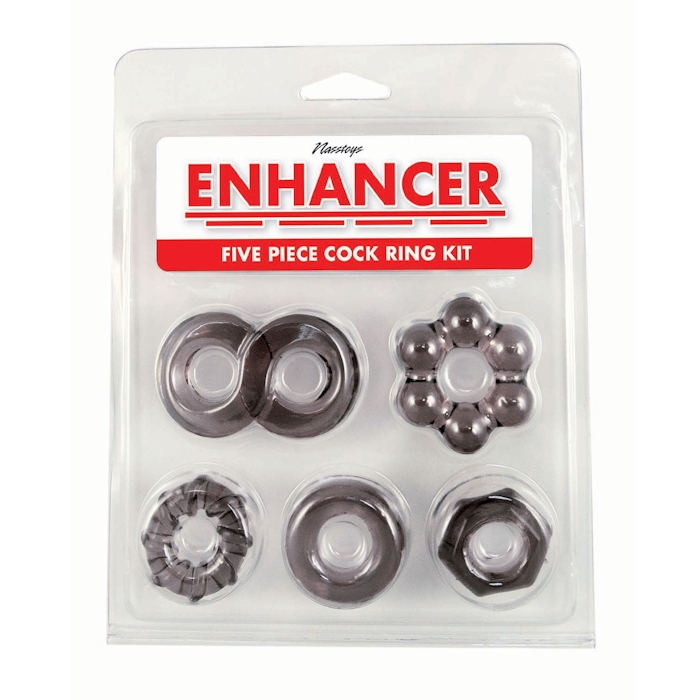 ENHANCER FIVE PIECE COCK RING SET - BLACK ENHANCER FIVE PIECE COCK RING SET - BLACK