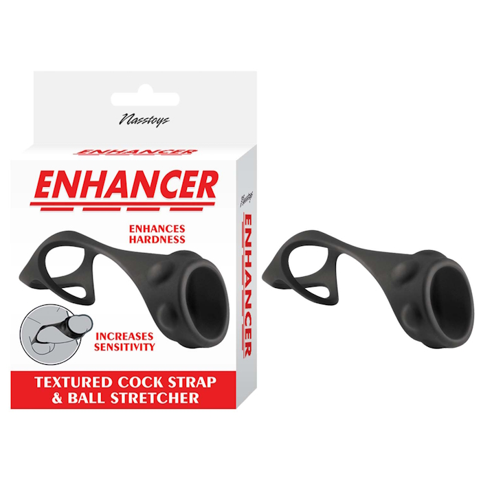 ENHANCER TEXTURED COCK STRAP & BALL STRETCHER - BLACK ENHANCER TEXTURED COCK STRAP & BALL STRETCHER - BLACK