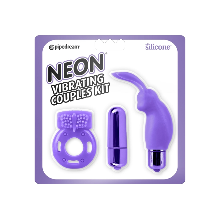 NEON VIBRATING COUPLES KIT - PURPLE NEON VIBRATING COUPLES KIT - PURPLE