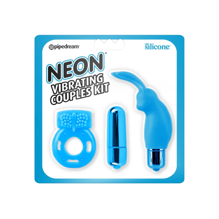 NEON VIBRATING COUPLES KIT - BLUE NEON VIBRATING COUPLES KIT - BLUE