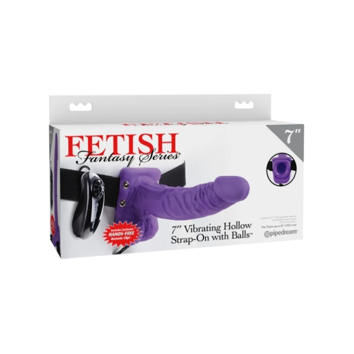 FF SERIES 7" VIBRATING HOLLOW STRAP-ON WITH BALLS - PURPLE FF SERIES 7" VIBRATING HOLLOW STRAP-ON WITH BALLS - PURPLE