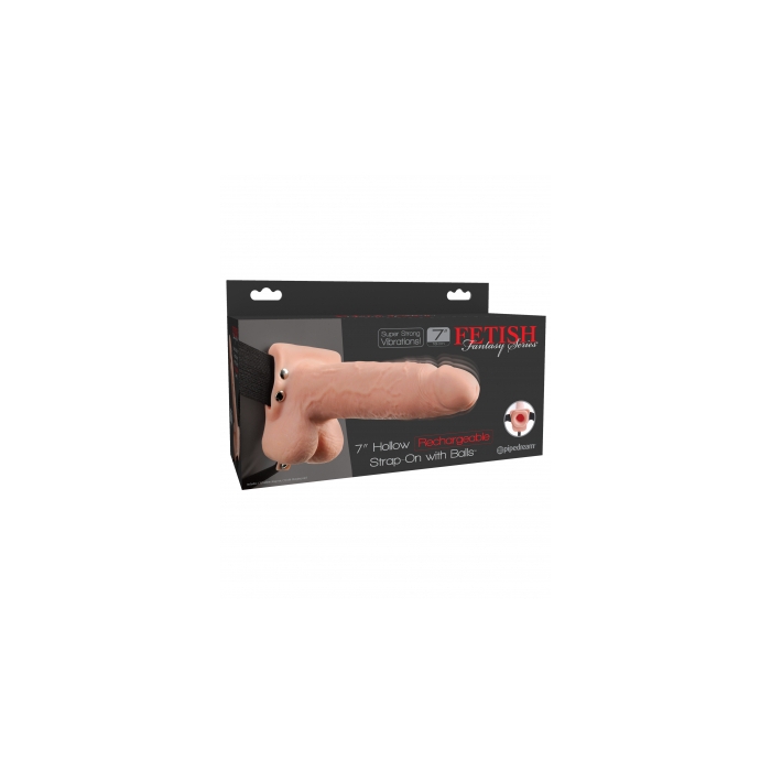 FF 7" HOLLOW RECHARGEABLE STRAP-ON WITH BALLS - FLESH FF 7" HOLLOW RECHARGEABLE STRAP-ON WITH BALLS - FLESH