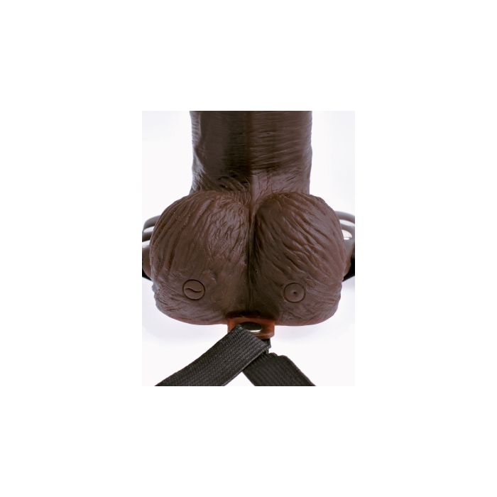FF 8" HOLLOW RECHARGEABLE STRAP-ON WITH REMOTE - BROWN