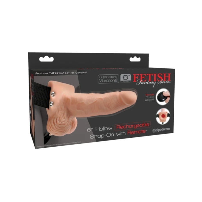 FF SERIES 6" HOLLOW STRAP-ON WITH REMOTE - LIGHT/BLACK FF SERIES 6" HOLLOW STRAP-ON WITH REMOTE - LIGHT/BLACK