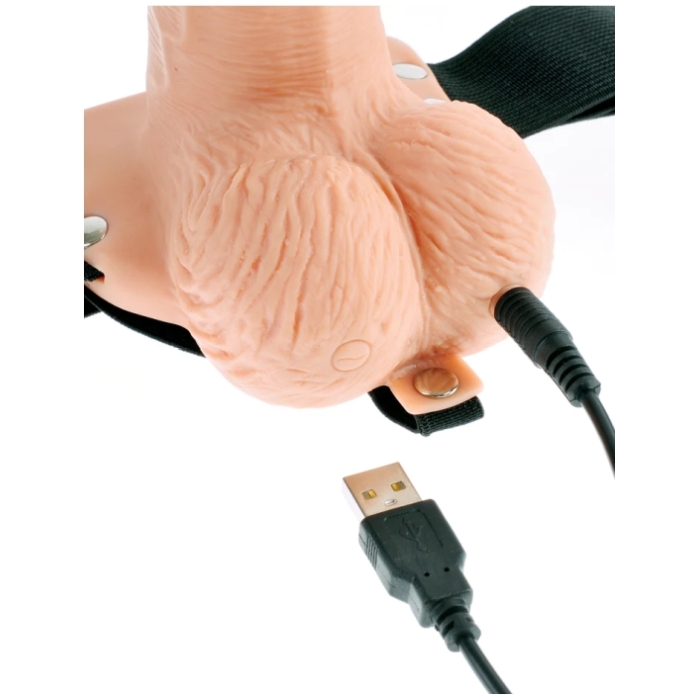FF SERIES 6" HOLLOW STRAP-ON WITH REMOTE - LIGHT/BLACK