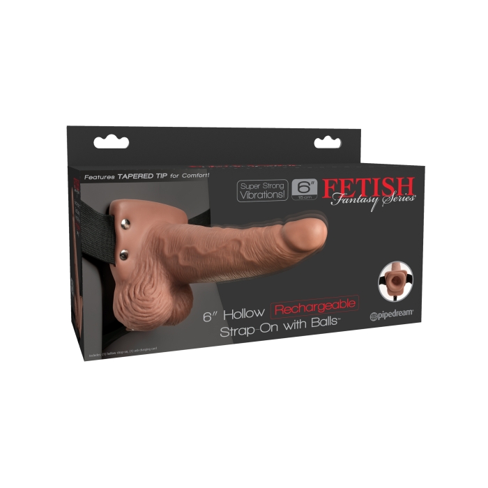 FF 6" HOLLOW RECHARGEABLE STRAP-ON WITH BALLS - FLESH FF 6" HOLLOW RECHARGEABLE STRAP-ON WITH BALLS - FLESH