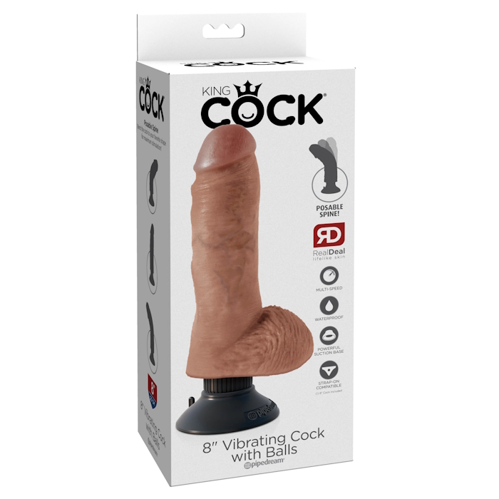 VIBE DILDO W/ BALLS 8" LIGHT KING COCK VIBE DILDO W/ BALLS 8" LIGHT KING COCK