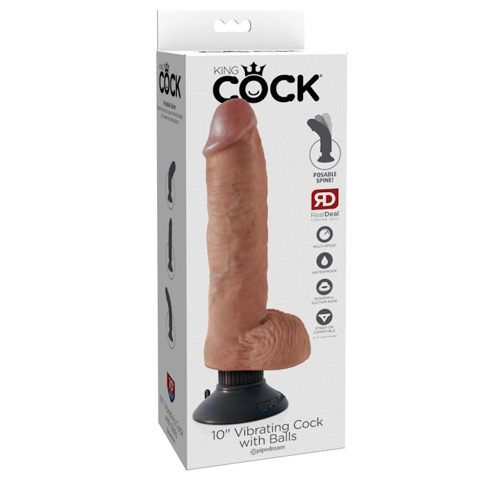 VIBE DILDO W/ BALLS 10" TAN KING COCK VIBE DILDO W/ BALLS 10" TAN KING COCK