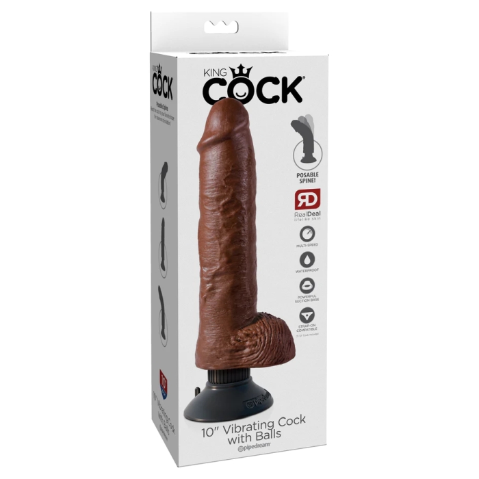 KING COCK 10" VIBE COCK W/ BALLS - BROWN KING COCK 10" VIBE COCK W/ BALLS - BROWN