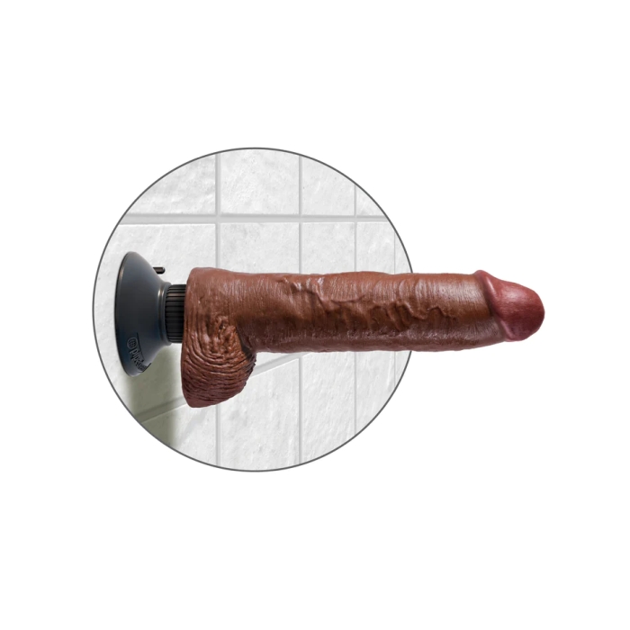 KING COCK 10" VIBE COCK W/ BALLS - BROWN