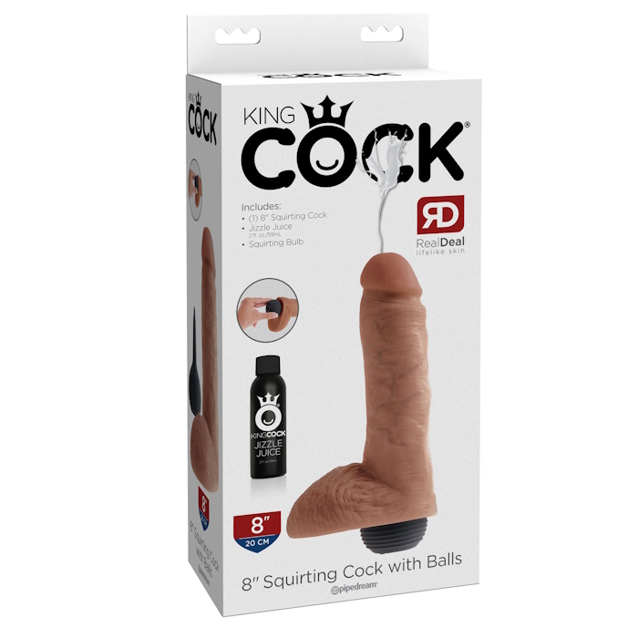 SQUIRTING DILDO W/ BALLS 8" TAN KING COCK SQUIRTING DILDO W/ BALLS 8" TAN KING COCK