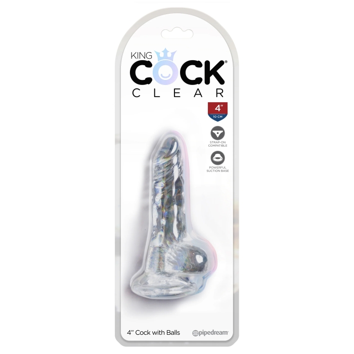 KING COCK CLEAR 4" W/ BALLS - CLEAR KING COCK CLEAR 4" W/ BALLS - CLEAR