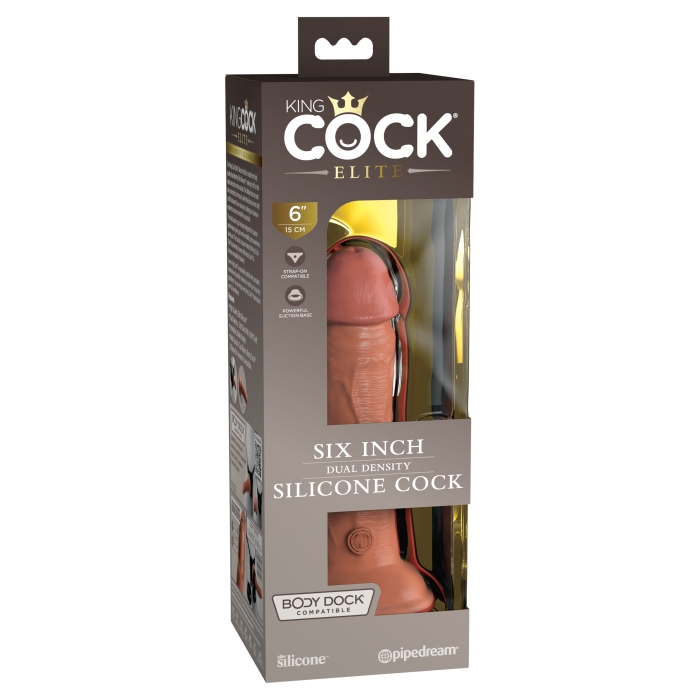 KING COCK ELITE 6" SILICONE DUAL DENSITY COCK - TAN