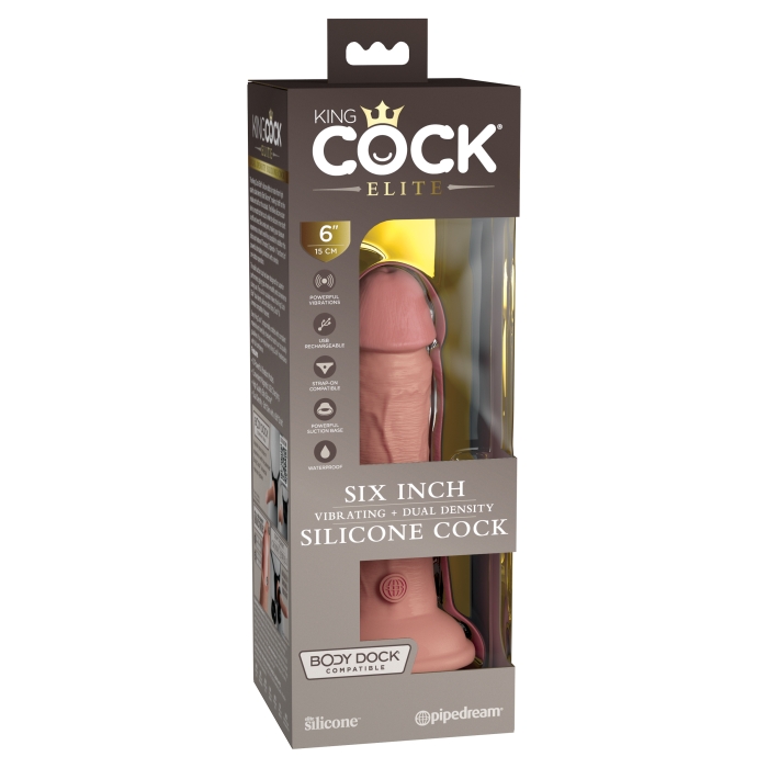 KING COCK ELITE 6" VIBE SILICONE DUAL DENSITY COCK - LIGHT KING COCK ELITE 6" VIBE SILICONE DUAL DENSITY COCK - LIGHT