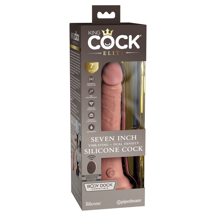 KING COCK ELITE 7" VIBE SIL DUAL DENSITY COCK W/REMOTE - LIGHT KING COCK ELITE 7" VIBE SIL DUAL DENSITY COCK W/REMOTE - LIGHT