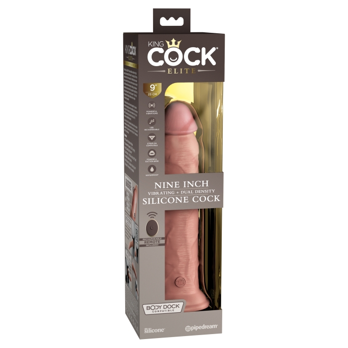 KING COCK ELITE 9" VIBE SIL DUAL DENSITY COCK W/REMOTE - LIGHT KING COCK ELITE 9" VIBE SIL DUAL DENSITY COCK W/REMOTE - LIGHT