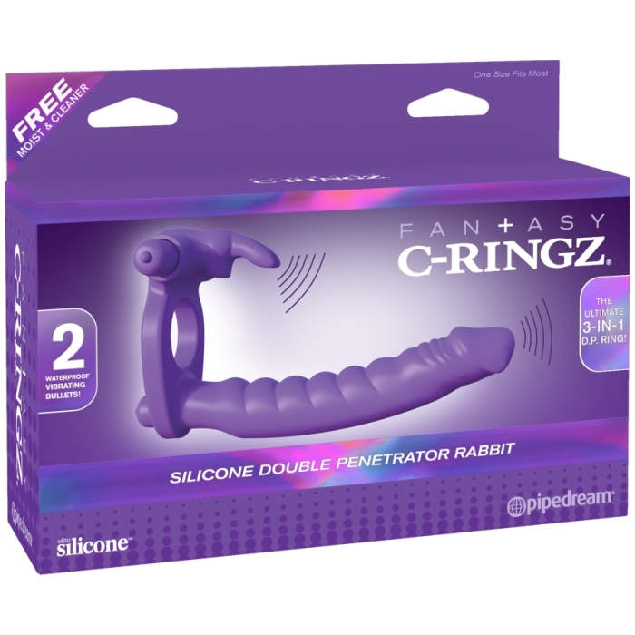 FANTASY C-RINGZ SILICONE DOUBLE PENETRATOR RABBIT - PURPLE FANTASY C-RINGZ SILICONE DOUBLE PENETRATOR RABBIT - PURPLE