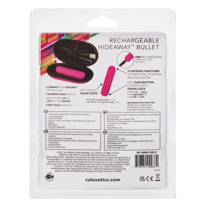 RECHARGEABLE HIDEAWAY BULLET - PINK