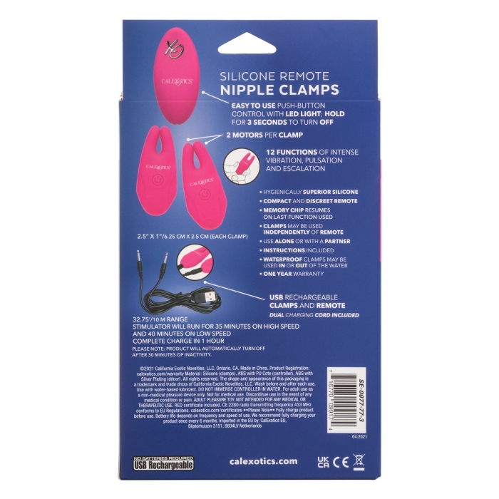 SILICONE REMOTE NIPPLE CLAMPS - PINK