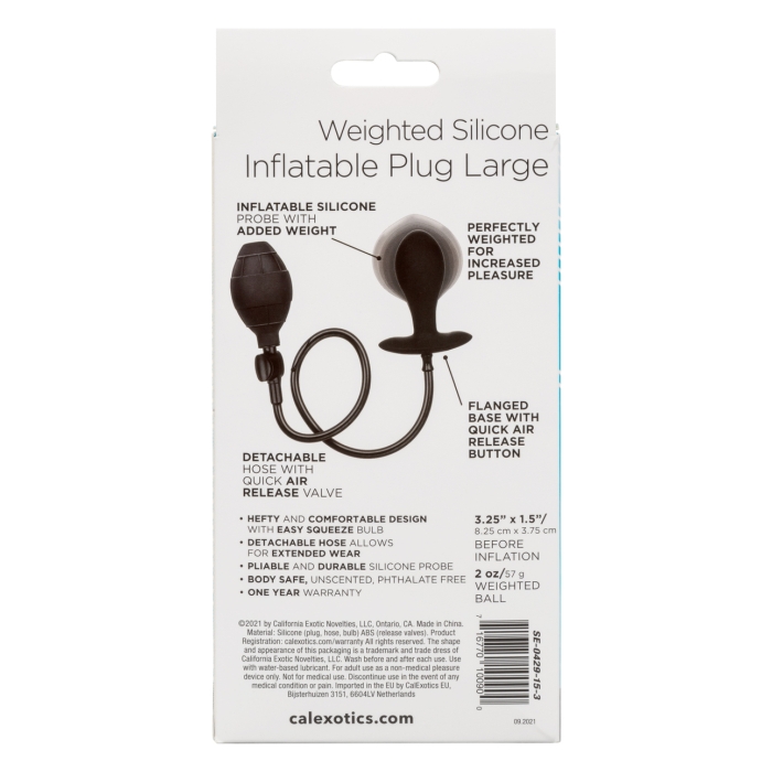 WEIGHTED SILICONE INFLATABLE PLUG LARGE - BLACK
