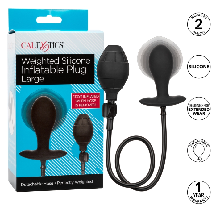 WEIGHTED SILICONE INFLATABLE PLUG LARGE - BLACK